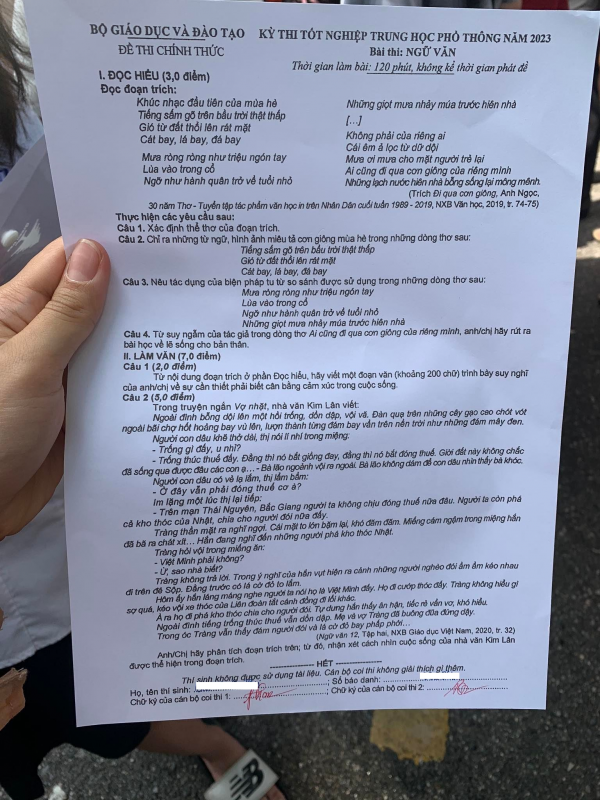 Đề thi Văn THPT Quốc gia 2023, đáp án đề thi THPT Quốc gia 2023