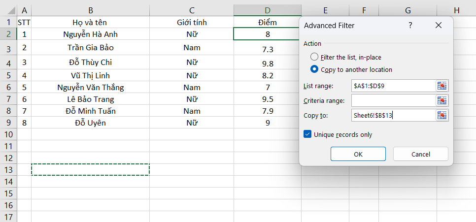 Chọn ra giá trị duy nhất trong cột chỉ qua các thao tác cơ bản trong excel